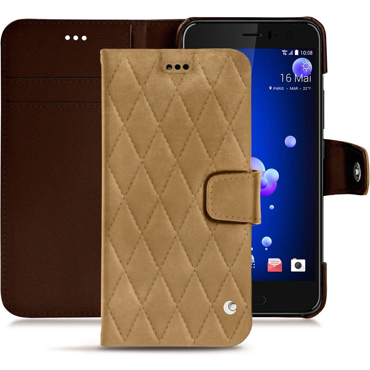 Noreve Lederschutzhülle Wallet (HTC U11), Smartphone Hülle, Braun