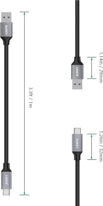 Produktbild Aukey USB A - USB Type-C Nylon (1 m, USB 3.0, 60 W)
