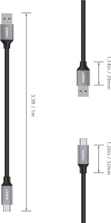 Produktbild Aukey USB A - USB Type-C Nylon (1 m, USB 3.0)