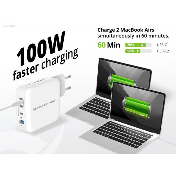 Produktbild Conceptronic Ladegerät 4Port 100W,3xUSB-C,3-in-1 USB-A PD ws (100 W, 4 Ports)