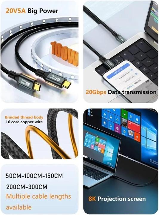 Immagine prodotto PowerGuard Cavo NylonBraid Data & Charge USB-C USB 3.2 Gen 2x2 20 Gbit/s 8K 100W 1m (USB 3.2 Gen 2x2, 20 W)