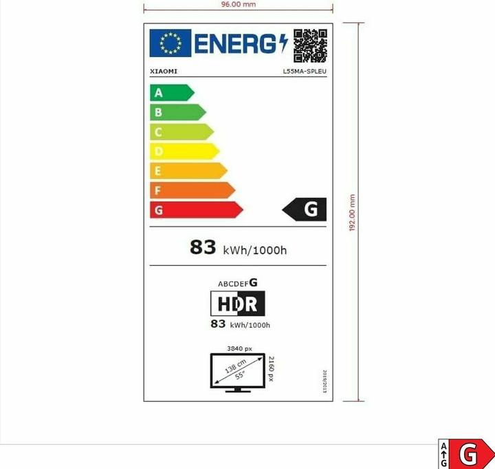 Etichetta energetica Xiaomi TV S 2025 55" ELA5666EU MINILED ULTRAHD 4K (55", LED, Mini-LED, 4K, 2025)