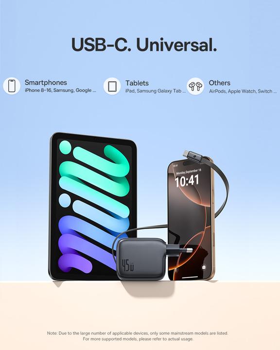 Actual product image Baseus EnerCore CJ11 Charger Retractable 2C 45W EU Black (45 W, 2 ports)