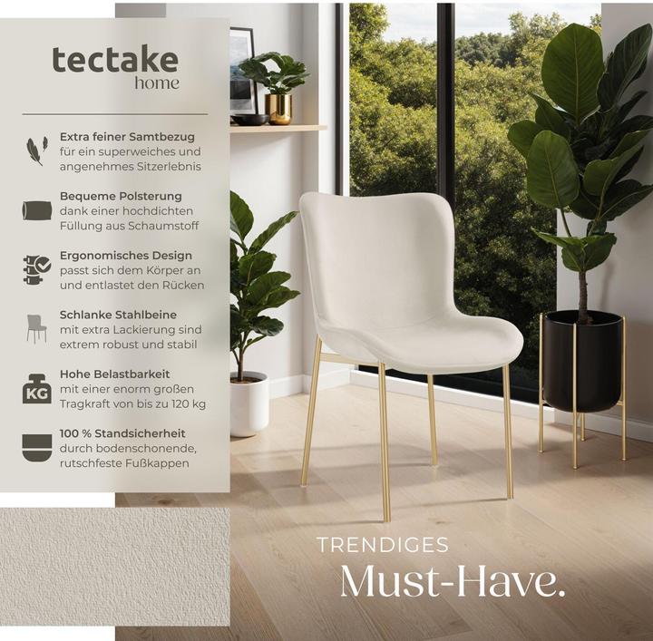 Immagine prodotto tectake Set di 2 sedie imbottite Tessa effetto velluto, ergonomiche, bianco/oro