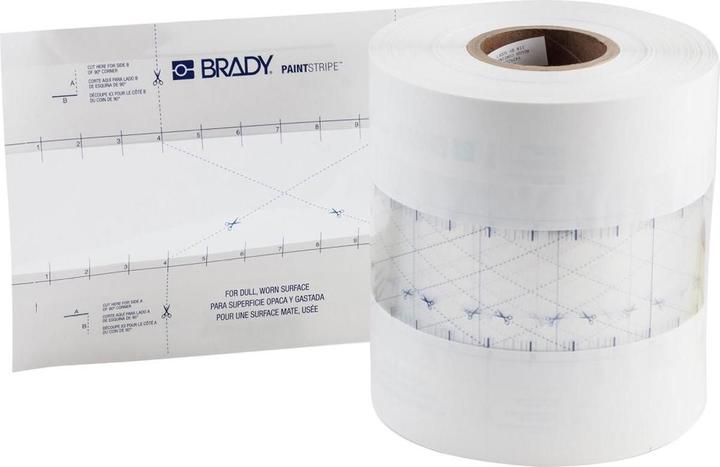 Produktbild Brady PaintStripe Schablone – Durchgehende Linie, Polyester, Transparent/Weiss, 76.20 mm x 152.40 m (76.20 mm)