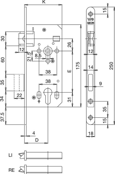 Productafbeelding Grundmann WG insteekslot 421 RK, PZW, links, DM 50, staal verzinkt zilverkleurig