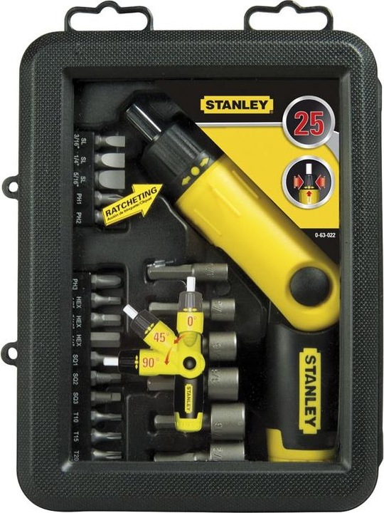 Immagine prodotto Stanley Set di cacciaviti a cricchetto a pistola (confezione da 25 pezzi, impugnatura a snodo girevole) (Pin-torx, Fattucchiera)