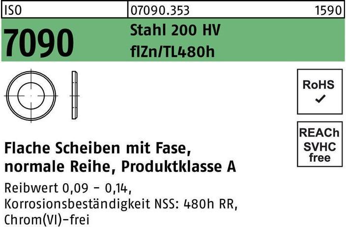 Produktbild Unterlegscheibe ISO 7090 m.Fase 20 St. 200 HV zinkbes Gleitm. flZnnc 480h-L
