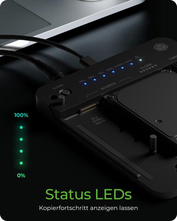 Actual product image Icy Box Cloning and docking station for 2 M.2 NVMe SSDs and HDDs, IB-2913MCL-C31