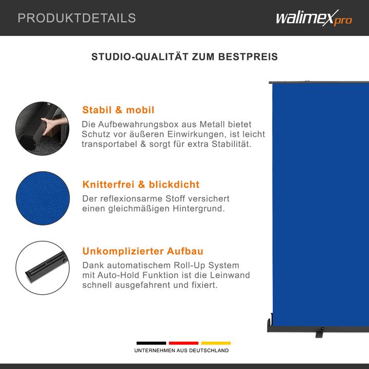 Produktbild Walimex pro Roll-up Panel Hintergrund blau 210x220 (220 cm, 220 cm)
