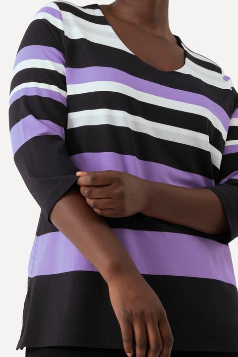 Actual product image Ulla Popken Striped Stretch-Fit 3/4 Sleeve Tee (42, 44)