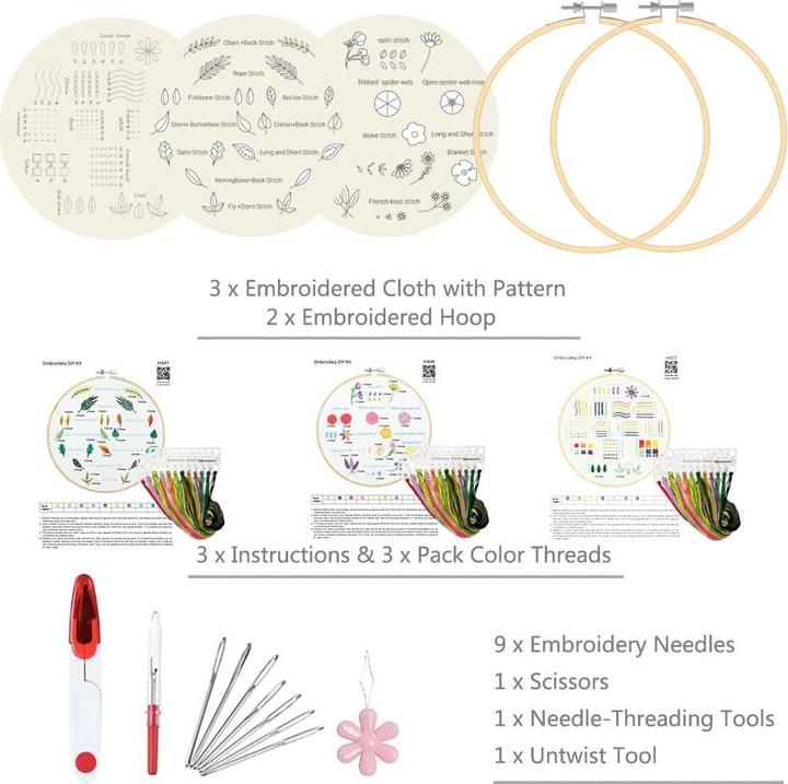 Produktbild Activity Board Anfänger-Stickerei-Kit Stickerei-Kit, floral Design Pflanzen Kreuzstich-Kit Starter-Tools-Kit mit 3
