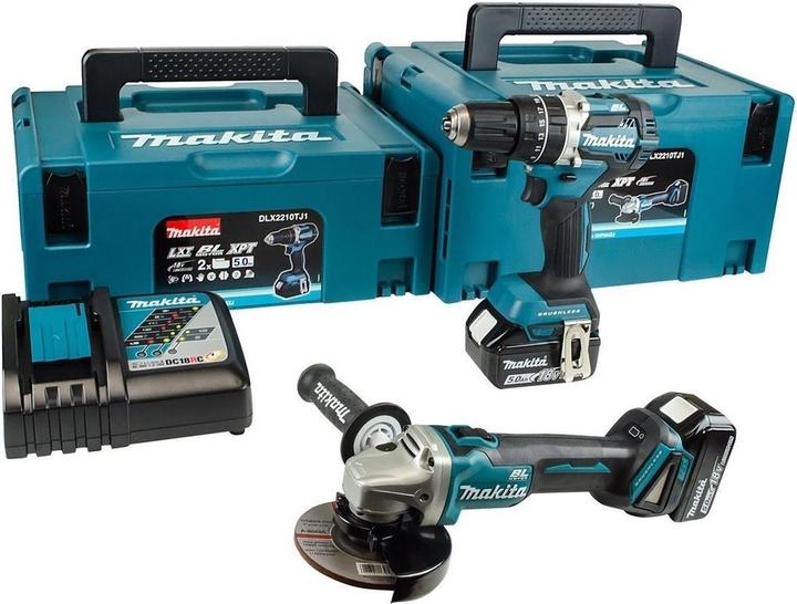 Produktbild Makita DLX2210TJ1 18V Li-Ion accu klopboor-/schroefmachine (DHP484Z) & haakse slijper (DGA506) combiset in