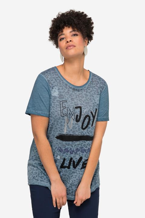 Image du produit Miamoda T-shirt à manches courtes et col rond, avec message imprimé et motif léopard (44)