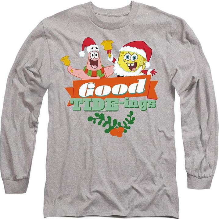 Actual product image Spongebob Squarepants Unisex Adult Good Tide-ings Patrick Star Santa Claus Christmas T-Shirt (XL)