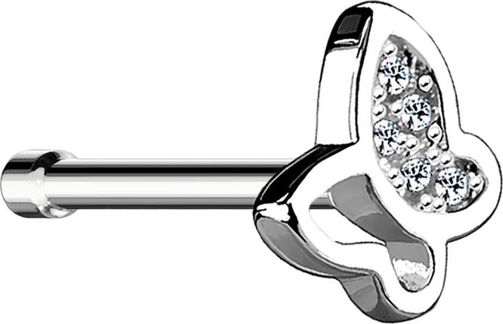Produktbild Star Piercing Nasenstecker gerade silber mit Schmetterling und Kristall (Messing, Chirurgenstahl 316L)