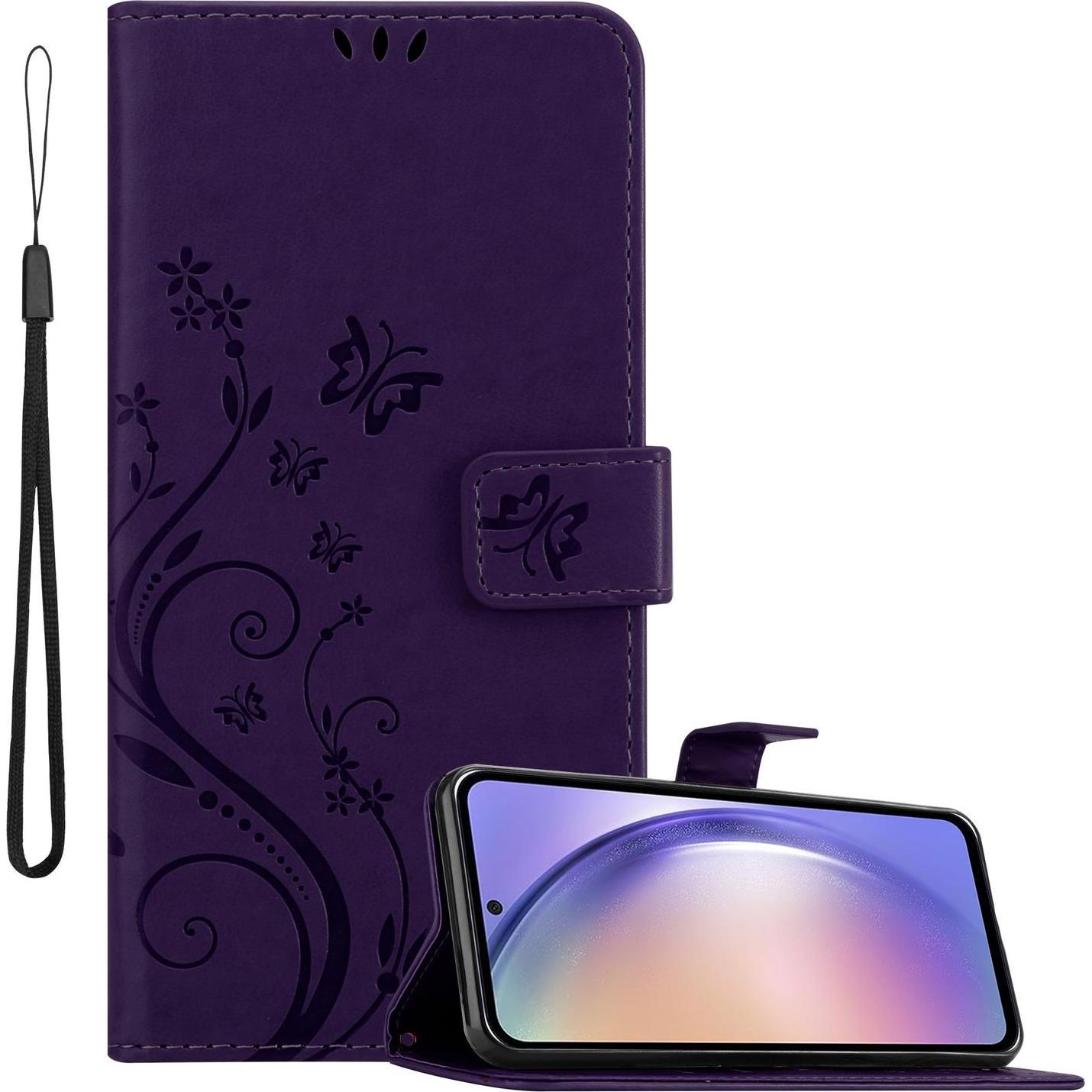 Cadorabo Hülle für Samsung Galaxy A54 5G mit Blumen Muster (Samsung Galaxy A54 5G), Smartphone Hülle, Violett