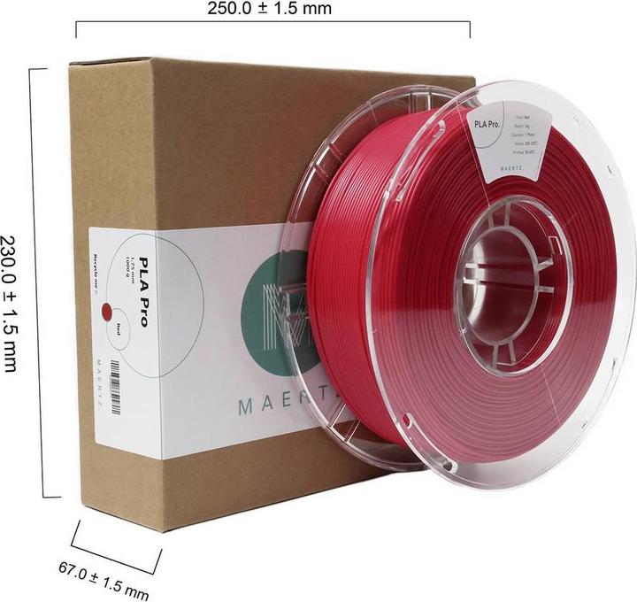 Produktbild Maertz PLA Pro Rot 1,75 mm 1.000 g (PLA-R, 1.75 mm, 1000 g, Rot)