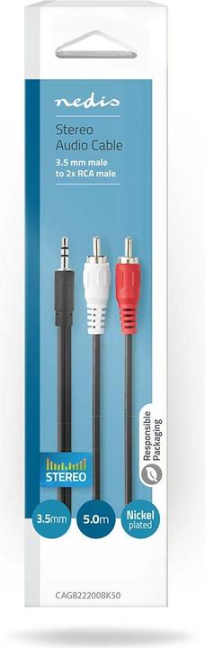 Produktbild Nedis Stereo-Audiokabel 3.5 mm Stecker 2X RCA Stecker Vernickelt rund Schwarz Box 5.00 m 5.00 m (5 m)