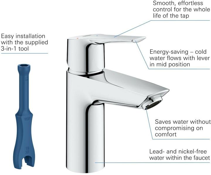 Immagine prodotto Grohe Rubinetto per lavabo Start QuickFix, posizione centrale fredda, scarico push-open, misura S, cromo