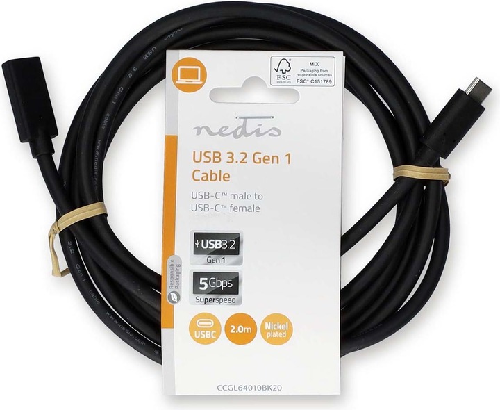 Produktbild Nedis USB-Kabel | USB 3.2 Gen 1 | USB-C™ Stecker | USB-C™ Buchse | 60 W | 4K@60Hz | 5 Gbps | Vernick (2 m, USB 3.2 Gen 1)