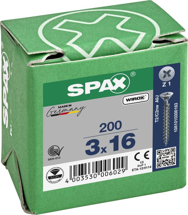Produktbild Spax Senkkopf Bremsrippen Kreuzschlitz Z1 Vollgewinde Wirox (200 Schrauben pro Stück)