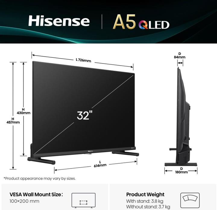 Actual product image Hisense TV 32A5Q (32", LCD, QLED, Full HD)