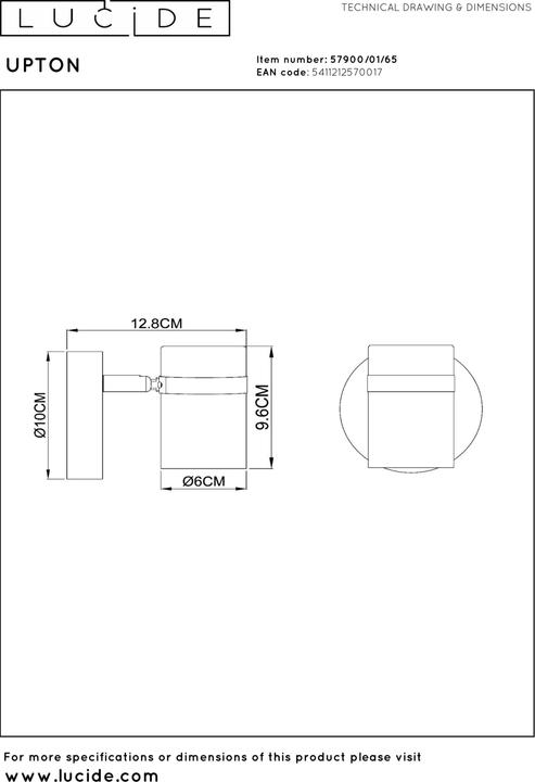 Produktbild Lucide UPTON GU10 Wandstrahler Modern Rauchfarbe 57900/01/65 (GU10)