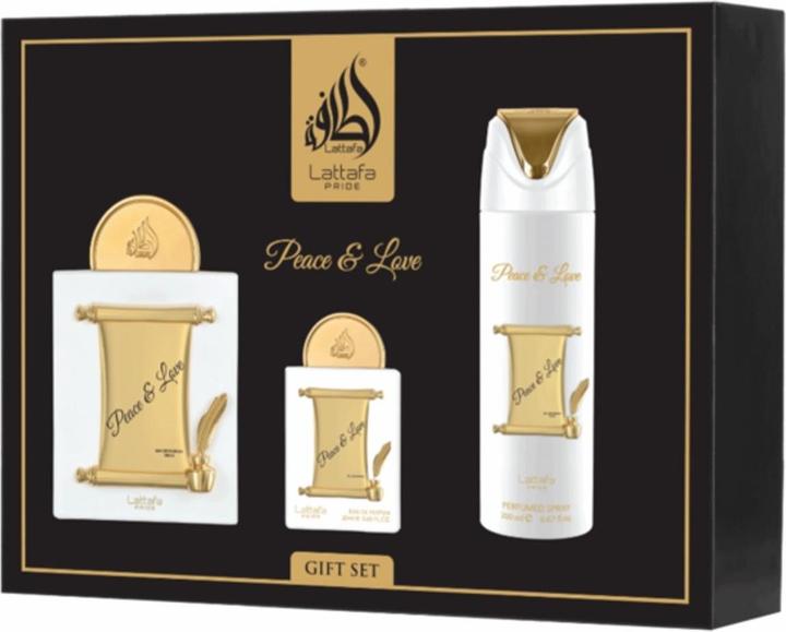 Actual product image Lattafa Perfumes Lattafa Pride Peace & Love Eau De Parfum 100 Ml Eau De Parfum 20 Ml Deodorant 200 Ml (Perfume set)