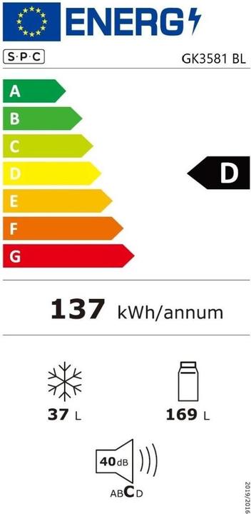 Etichetta energetica SPC GK3581 BL (206 l)