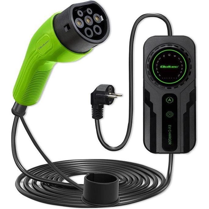 Thumbnail - Qoltec, Elektroauto Ladestation, Mobilna ładowarka do samochodu elektrycznego EV z regulacją 2w1 Typ2 SCHUKO 3.5kW 230V ...