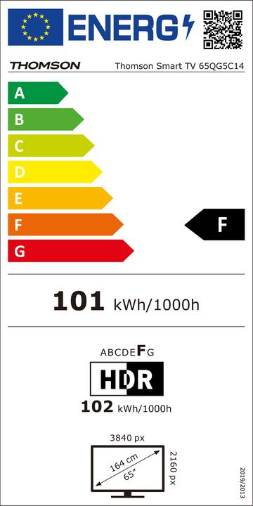 Energie-Label Thomson TV 65 UHD SMART 4K QLE T2/C2S2 GOOGLE TV PIEDE (65", QLED, 4K)