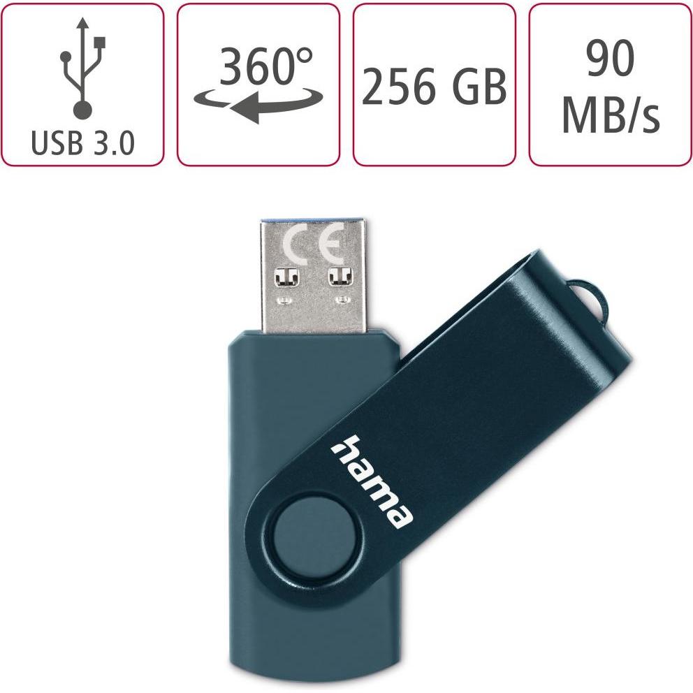 Thumbnail - Hama USB-Stick Rotate (256 GB, USB 3.0, USB-A), USB Stick, Blau