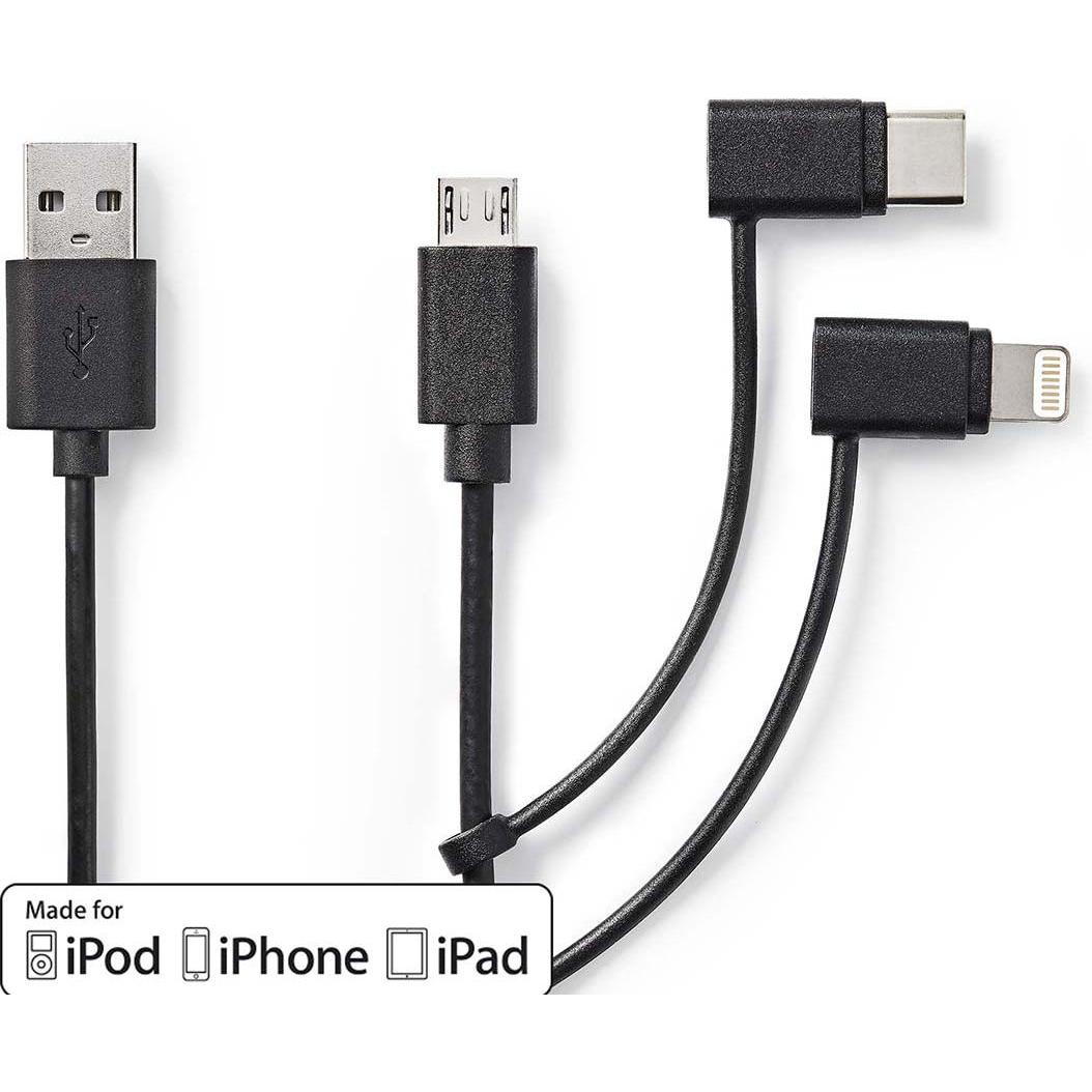 Nedis 3 in 1-Kabel USB 2.0 USB-A Stecker Apple Lightning 8-Pin / USB Micro-B Stecker / USB-C™ (1 m, USB 2.0), USB Kabel