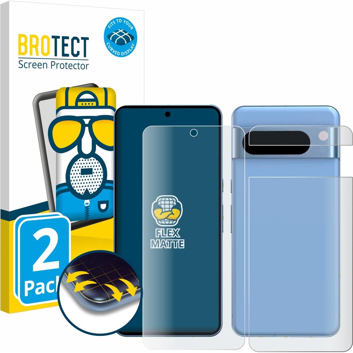 BROTECT Full-Cover Displayschutz Matt (2 Stück, Google Pixel 8 Pro), Smartphone Schutzfolie, Grau