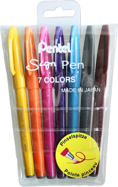Immagine prodotto Pentel Penna segno pennello, penna in fibra (Multicolore, 7 x)