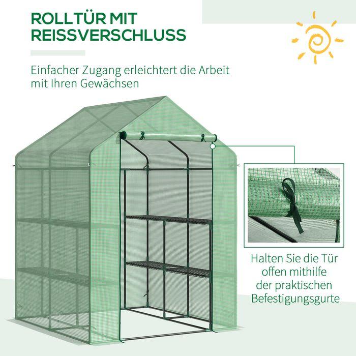 Actual product image Swisshandel24 Film greenhouse with 8 shelf levels with door Green steel PE plastic