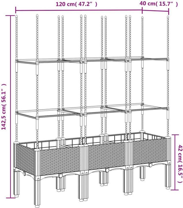 Image du produit vidaXL Bac à plantes avec treillis PP