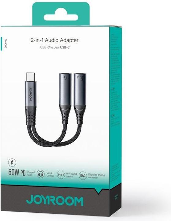 Actual product image Joyroom 2-in-1 Audio Adapter USB-C to Dual USB-C Cable (USB-C, USB-C)