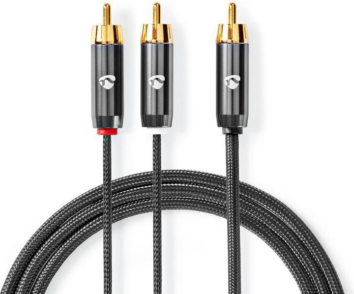 Image du produit Nedis Câble de subwoofer | RCA | 2x RCA mâles | Plaqué or | 3.00 m | rond | 4.5 mm | Gris / Gun Metal (3 m, RCA)