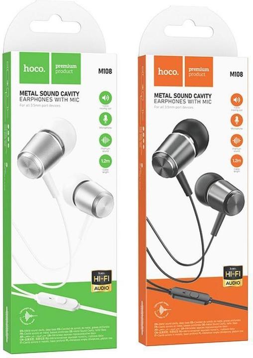 Immagine prodotto Hoco - Wired Earphones (M108) - Jack 3.5mm with Microphone, 1.2m - Metal Gray (Cablato)