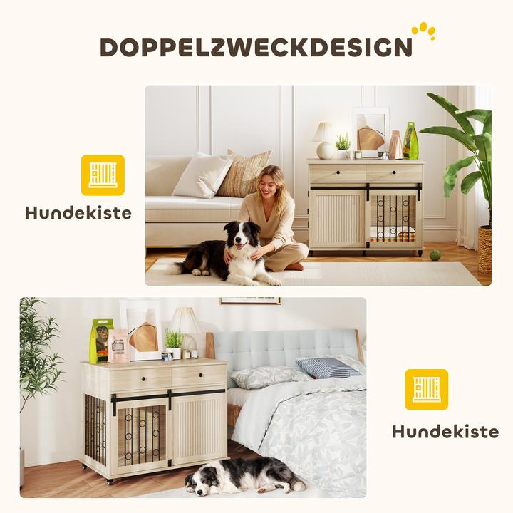 Immagine prodotto PawHut Hundekäfig MDF, Stahl Eiche (Cuccia per cani)