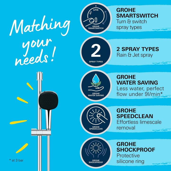 Produktbild Grohe Vitalio Comfort 110 QuickFix Brausestangenset, Länge 600mm, variable Bohrlöcher, kleben oder bohren