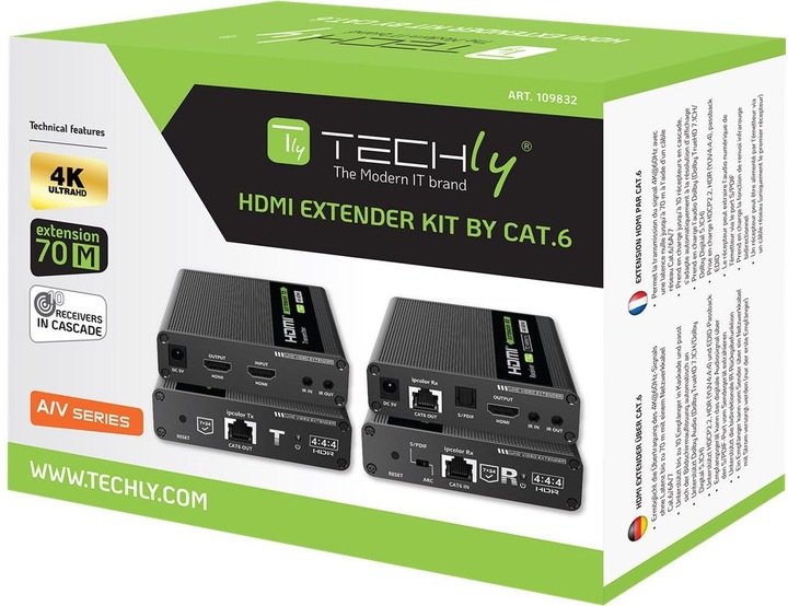 Immagine prodotto Techly Set di estensori HDMI nero Distanza di trasmissione su Cat6 / 6A / 7 fino a 70m Trasmissione (HDMI, 9.87 cm)