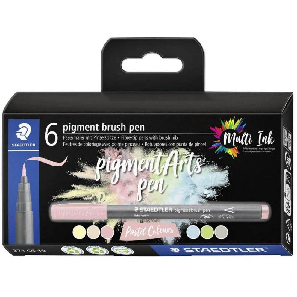 Staedtler, Malstifte, Fasermaler Pigment Arts Brush Pen Pastel Colours (6 Farben in Pastelltönen, 6 x)