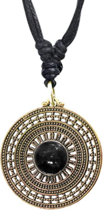 Produktbild Star Piercing Halskette schwarz Anhänger vergoldet runde Scheibe mit Onyx Stein (Messing, Mineralisch)