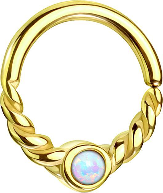 Produktbild Star Piercing Micro Piercing Ring vergoldet halb geflochten mit Opal weiss (ohne Messing, Chirurgenstahl 316L)