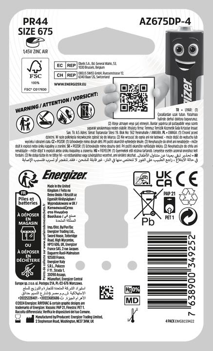 Image du produit Energizer Pile auditive 675 (4 pcs, 675, 635 mAh)