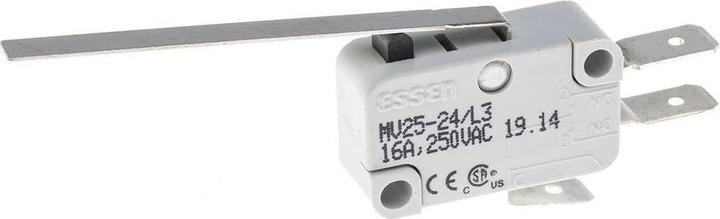 Actual product image RS PRO Microswitch lever straight long-actuator quick connection, 16 A @ 250 V ac, 1-pole changeover