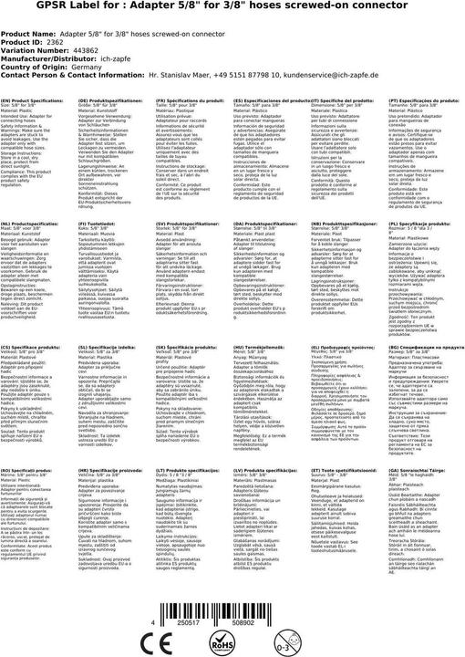 Immagine prodotto Ich-zapfe Adapter 5/8" für 3/8" Schläuche Aufschraub Verbinder